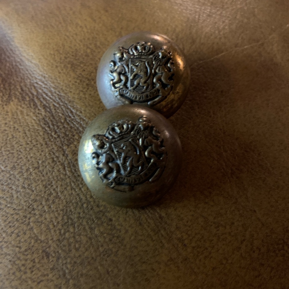 Vintage brass coat of arms buttons. Set of 2
